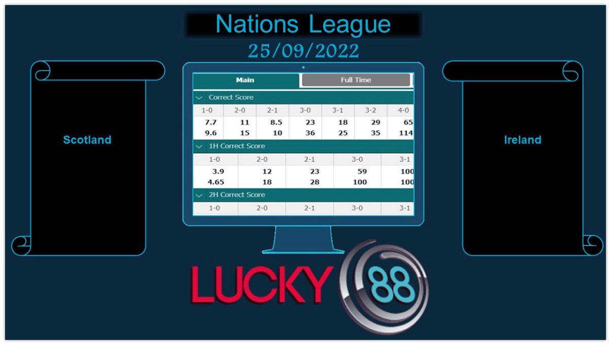 LUCKY88 Scotland vs Ireland , Soi kèo bóng đá hôm nay 25/09/2022, Nations League
