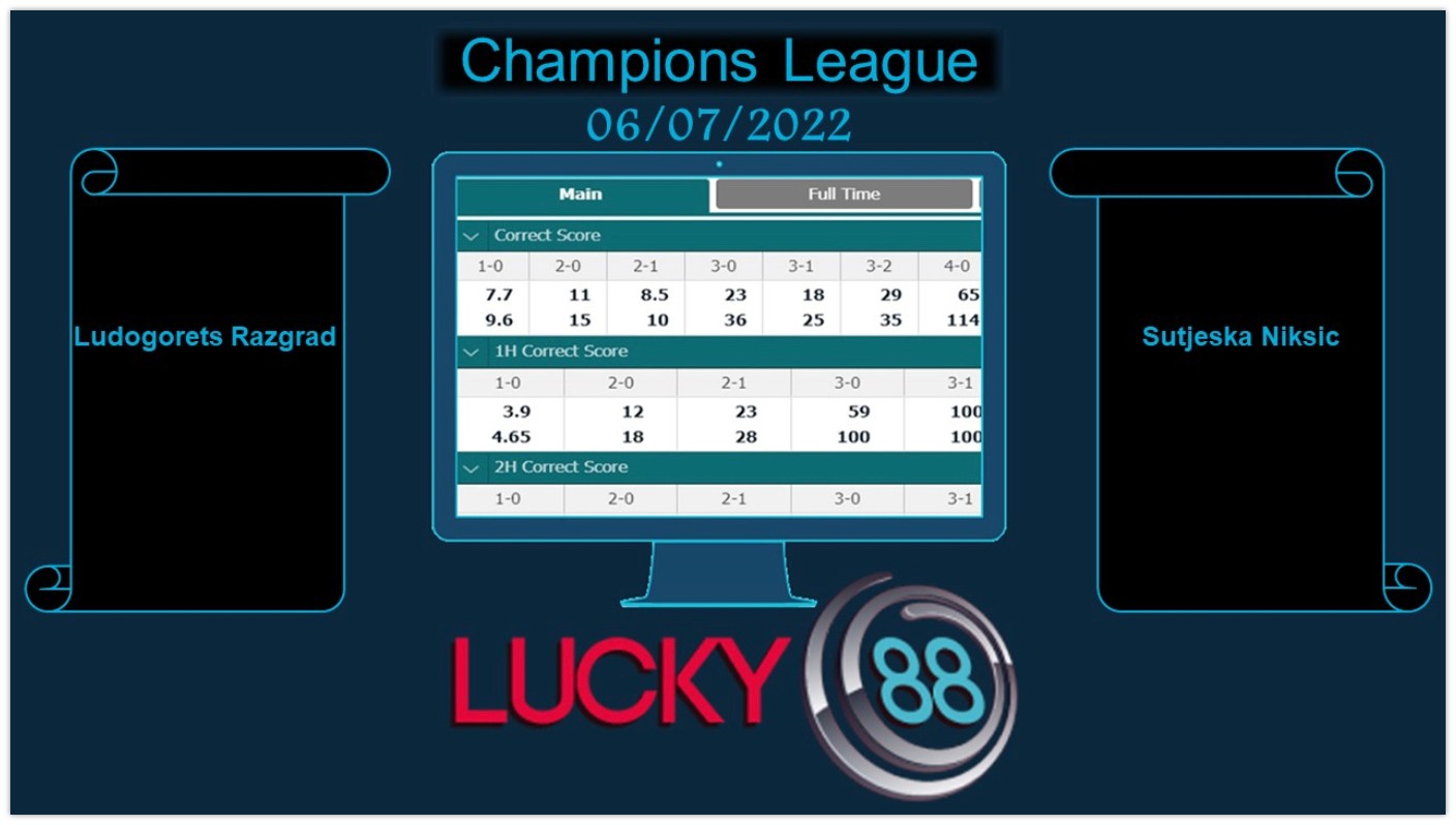 LUCKY88 Ludogorets Razgrad vs Sutjeska Niksic , Soi kèo bóng đá hôm nay 06/07/2022, Champions League