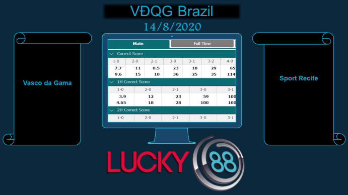 LUCKY88 Vasco da Gama vs Sport Recife , Soi kèo bóng đá hôm nay 14/08/2020, VĐQG Brazil