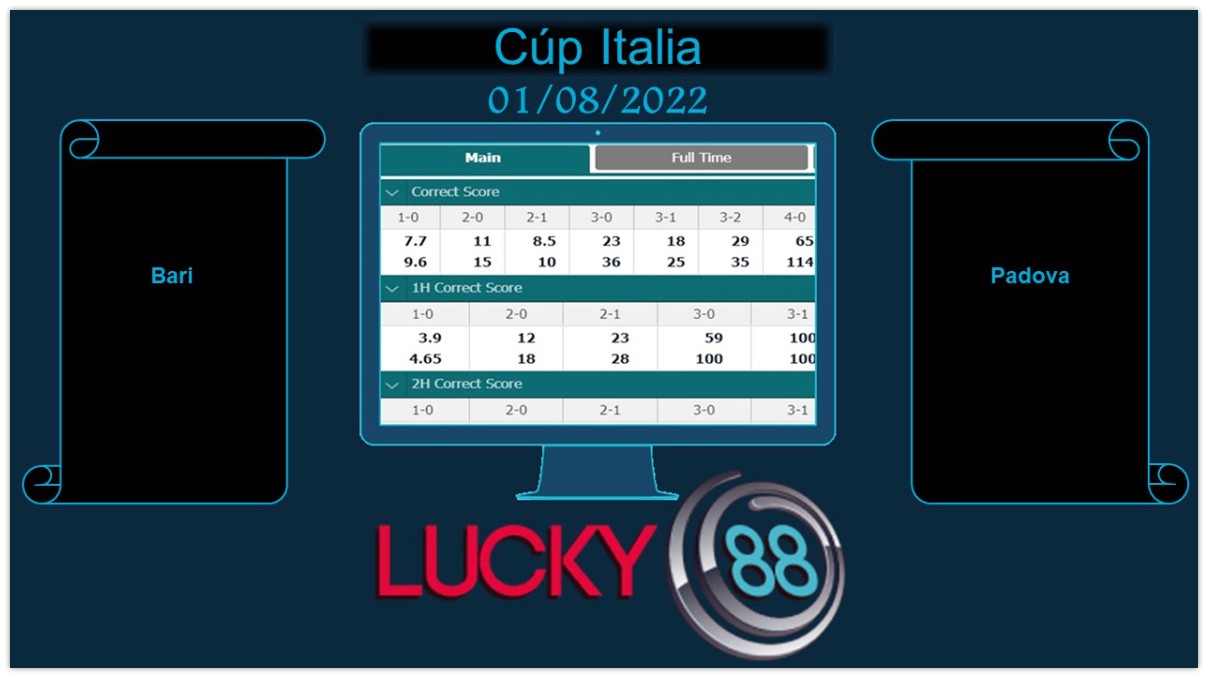 LUCKY88 Bari vs Padova  , Soi kèo bóng đá hôm nay 01/08/2022, Cúp Italia