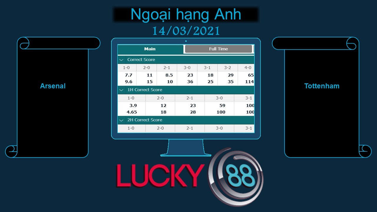 LUCKY88 Arsenal vs Tottenham , Soi kèo bóng đá hôm nay 14/03/2021, Ngoại hạng Anh