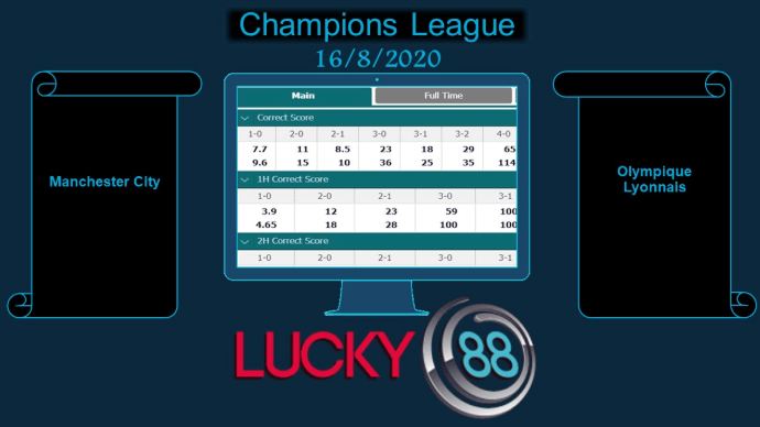 LUCKY88 Manchester City vs Olympique Lyonnais , Soi kèo bóng đá hôm nay 16/08/2020, Champions League