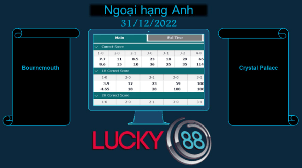 LUCKY88 Bournemouth vs Crystal Palace , Soi kèo bóng đá hôm nay 31/12/2022, Ngoại hạng Anh